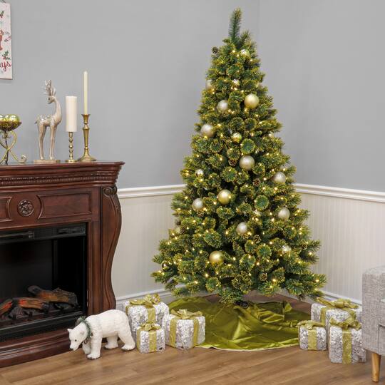 7ft. Pre-Lit Maine Pine Artificial Christmas Tree, Warm White LED Lights